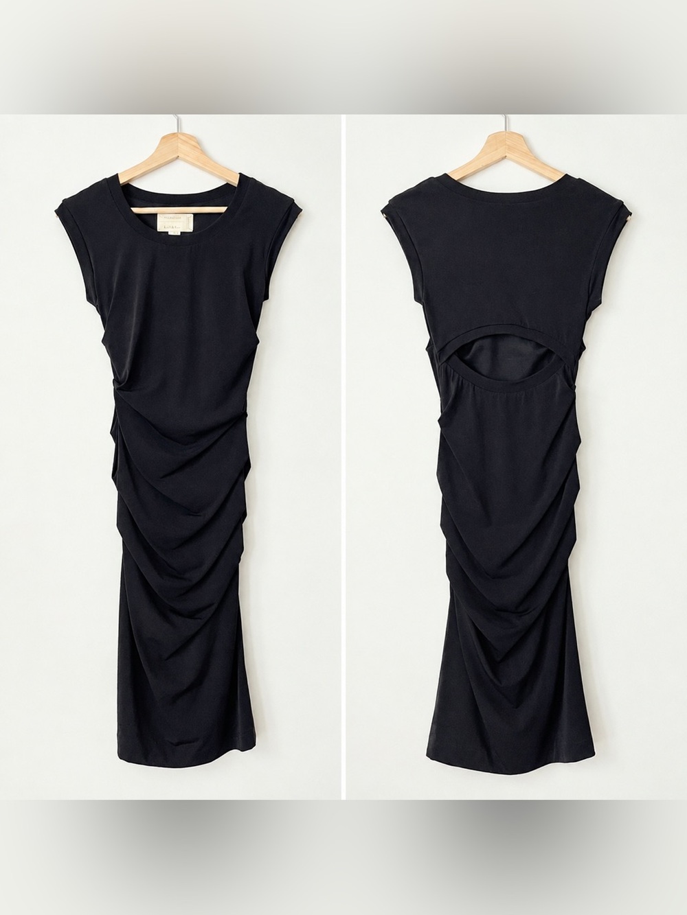 Nicole Miller Artelier Little Black Dress LBD Size 0 Ruching Bodycon Cutout USA